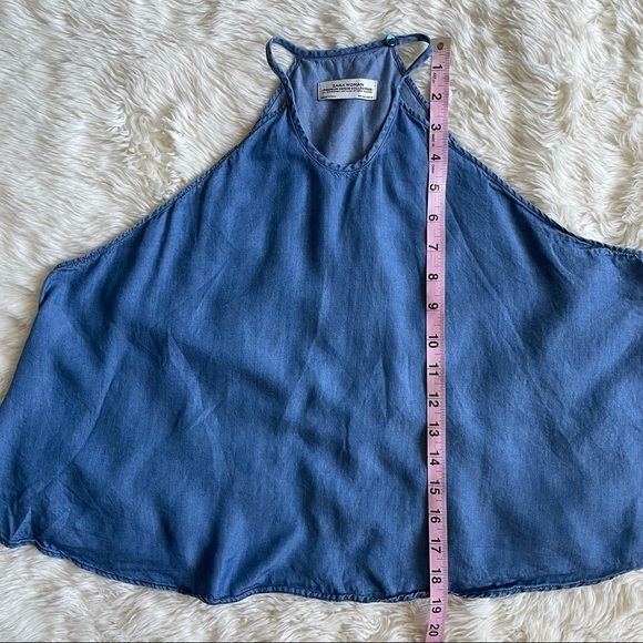 Zara Tank Top Premium Denim Collection Chambray Halter Cropped Flowy Blue S - Picture 8 of 8